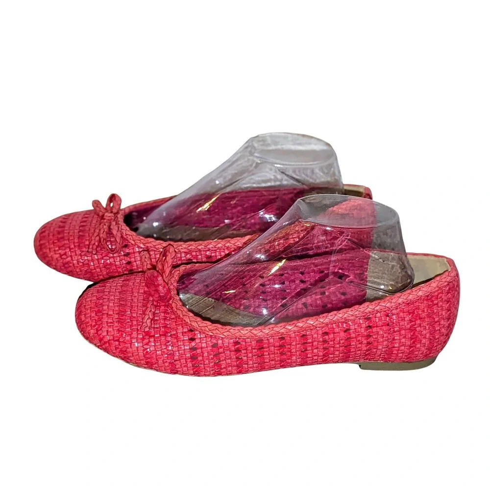 Talbots Womens Pink Woven Faux Nappa Leather Ballet Flats Braided Bow Size 9 NEW